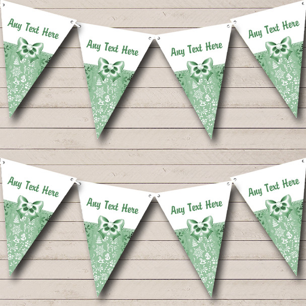 Green And White Bow Personalized Christmas Bunting Flag Banner