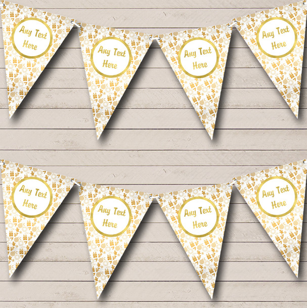 Golden White Xmas Personalized Christmas Bunting Flag Banner