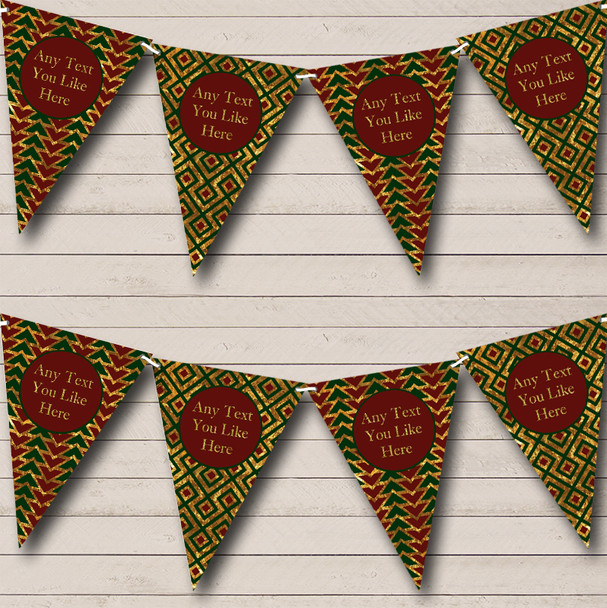 Gold Green & Deep Red Personalized Christmas Decoration Bunting Flag Banner