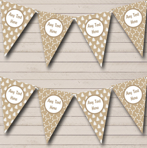 Burlap Style Xmas Tree & Holly Personalized Christmas Bunting Flag Banner