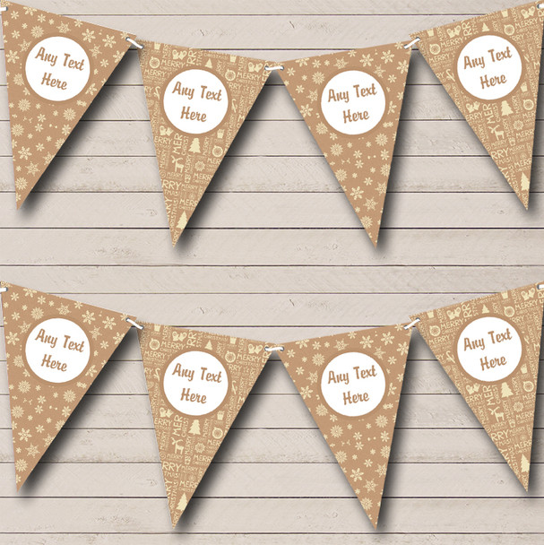 Burlap Snowflakes & Text Personalized Christmas Bunting Flag Banner