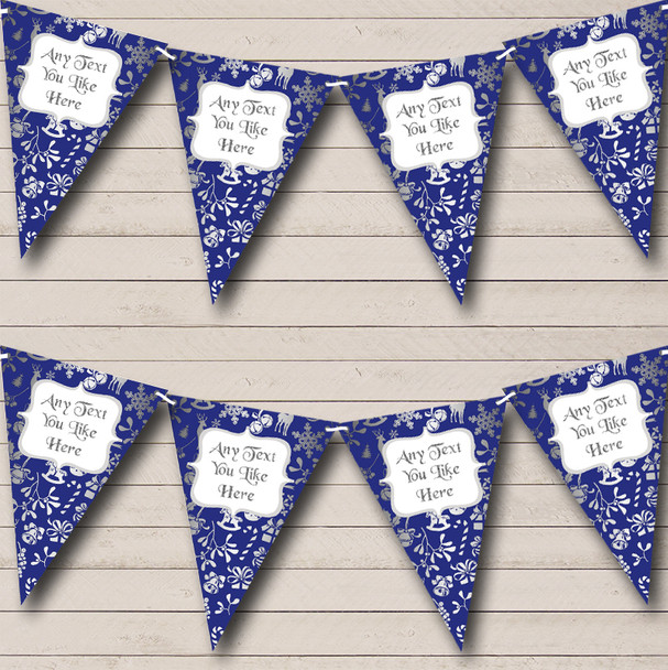 Blue & Silver Personalized Christmas Bunting Flag Banner