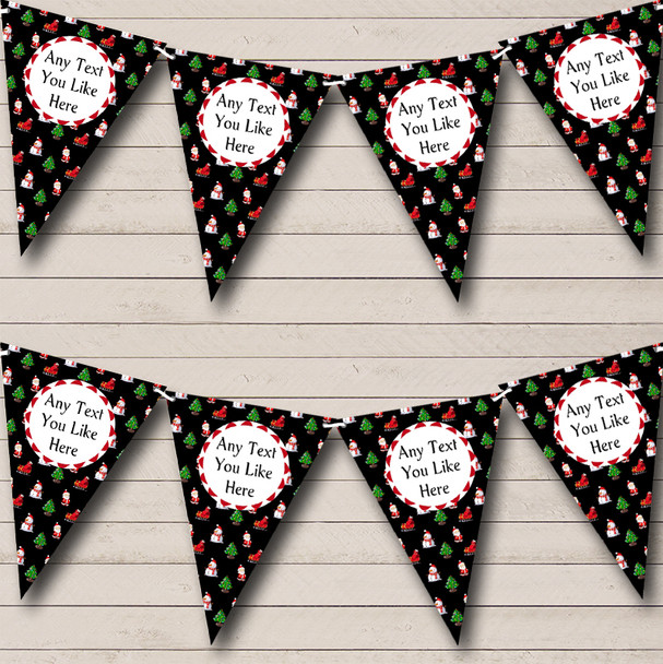 Black Santa & Snowman Personalized Christmas Bunting Flag Banner