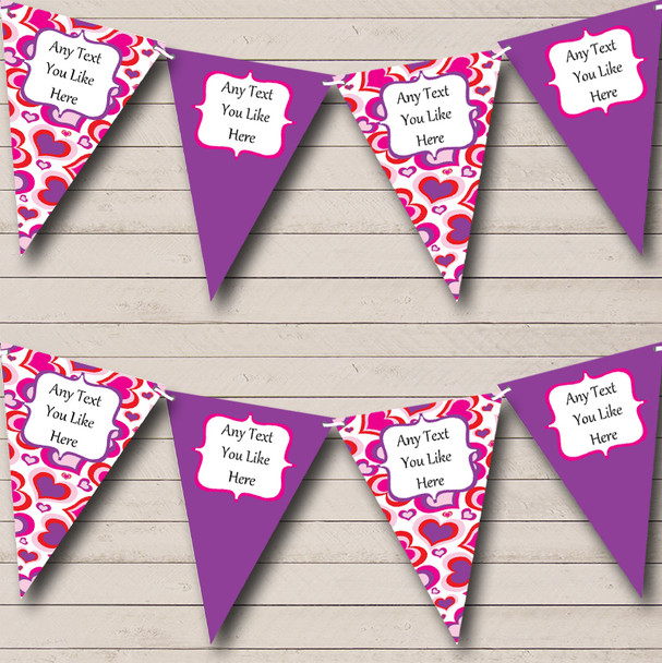 Pink And Purple Love Hearts Personalized Valentine's Party Bunting Flag Banner