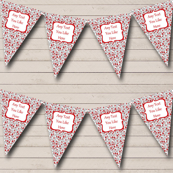 White With Red Roses Pattern Personalized Shabby Chic Garden Tea Party Bunting Flag Banner