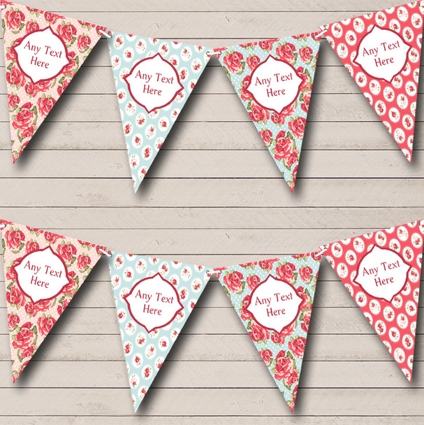 Vintage Rose Garden Personalized Shabby Chic Garden Tea Party Bunting Flag Banner