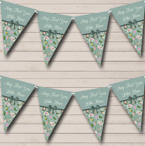 Vintage Green Bow Personalized Shabby Chic Garden Tea Party Bunting Flag Banner