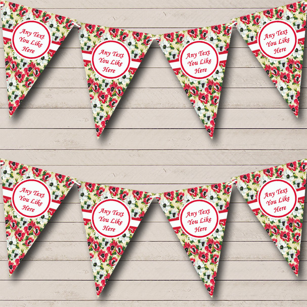 Silver Red Poppy Flowers Personalized Shabby Chic Garden Tea Party Bunting Flag Banner
