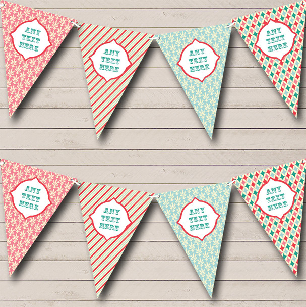 Roses Pink Stripes Pretty Personalized Shabby Chic Garden Tea Party Bunting Flag Banner