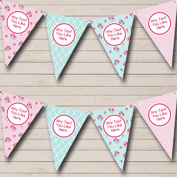 Roses Pink Green Chintz Personalized Shabby Chic Garden Tea Party Bunting Flag Banner