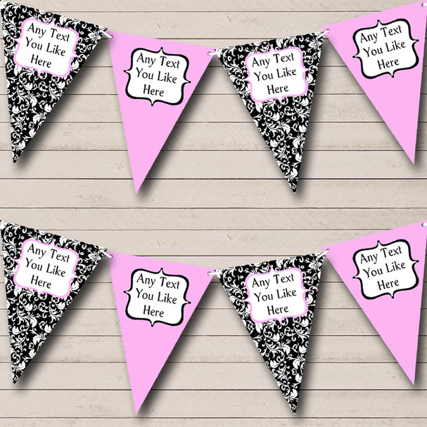 Pink White Black Damask Personalized Shabby Chic Garden Tea Party Bunting Flag Banner