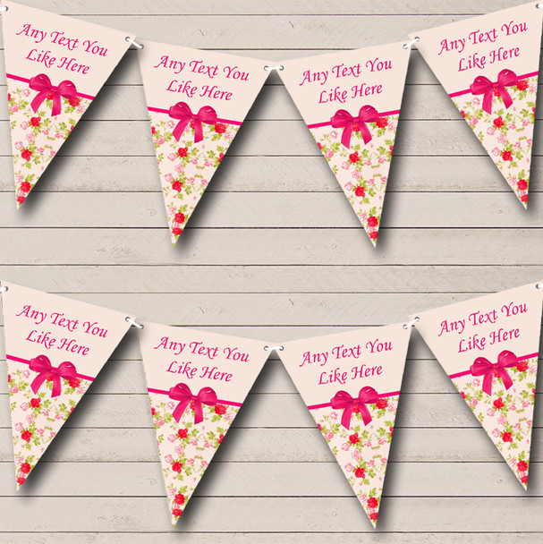 Pink Peach Floral Vintage Personalized Shabby Chic Garden Tea Party Bunting Flag Banner