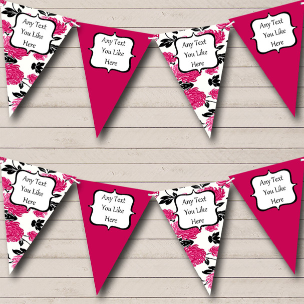 Hot Pink White Black Personalized Shabby Chic Garden Tea Party Bunting Flag Banner