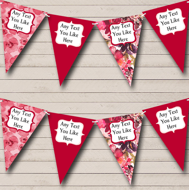 Hot Pink Watercolour Floral Personalized Shabby Chic Garden Tea Party Bunting Flag Banner