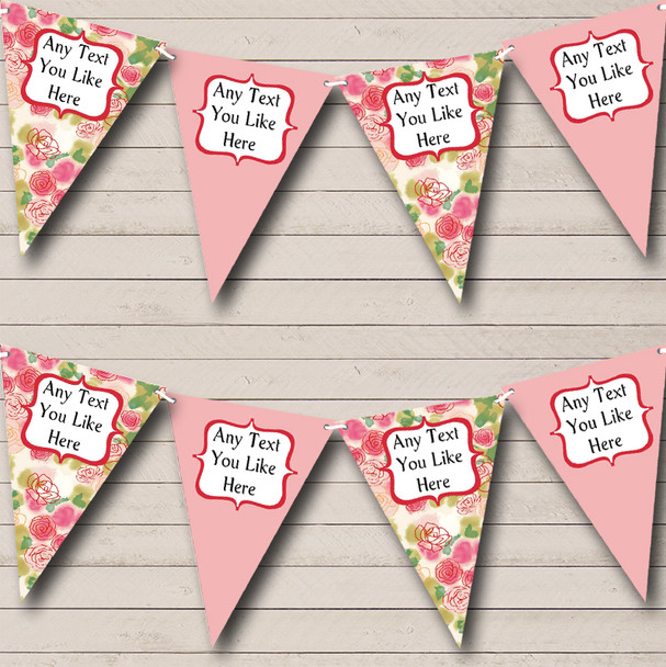 Green Pink Floral Personalized Shabby Chic Garden Tea Party Bunting Flag Banner