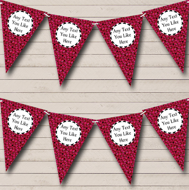 Fuchsia Pink Black Floral Personalized Shabby Chic Garden Tea Party Bunting Flag Banner