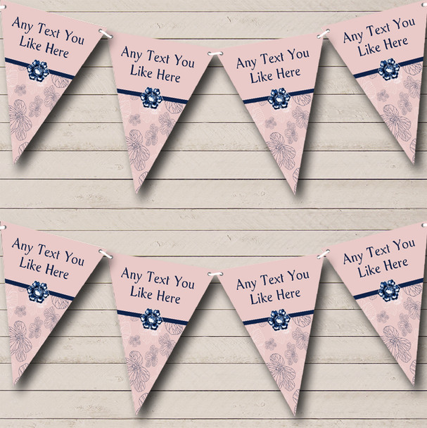 Dusty Coral Pink Navy Blue Personalized Shabby Chic Garden Tea Party Bunting Flag Banner