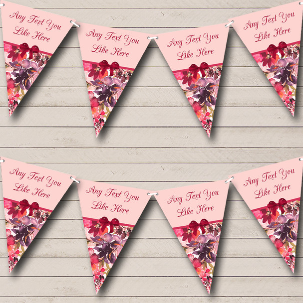 Deep Pink Floral Vintage Personalized Shabby Chic Garden Tea Party Bunting Flag Banner