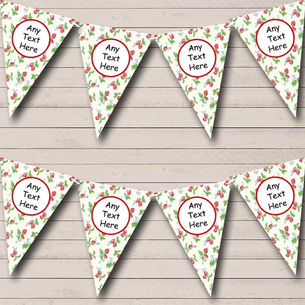 Cream Strawberry Personalized Shabby Chic Garden Tea Party Bunting Flag Banner