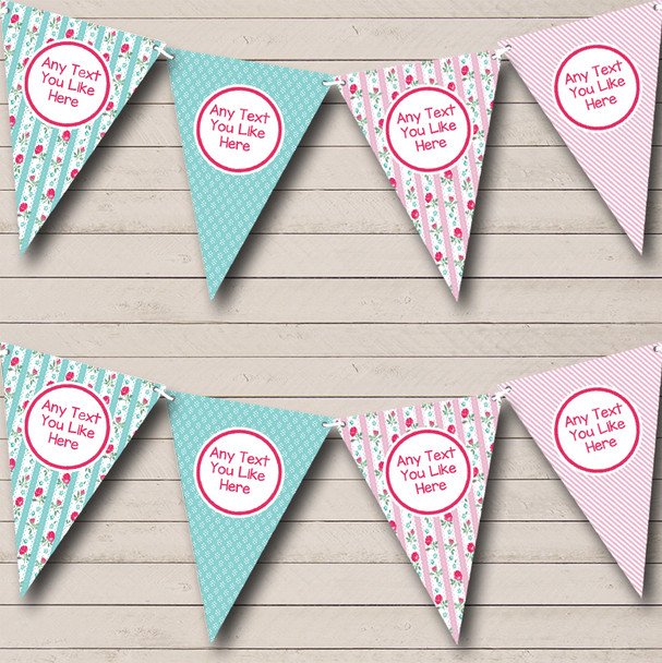 Chintz Roses Pink Personalized Shabby Chic Garden Tea Party Bunting Flag Banner