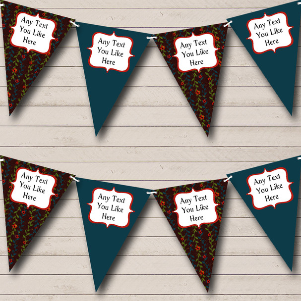 Brown And Dark Blue Personalized Shabby Chic Garden Tea Party Bunting Flag Banner
