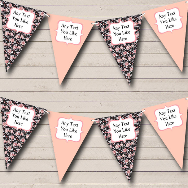 Black Vintage Floral Personalized Shabby Chic Garden Tea Party Bunting Flag Banner