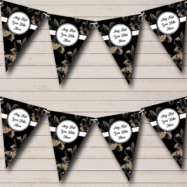Black And Vintage Gold Floral Personalized Shabby Chic Garden Tea Party Bunting Flag Banner