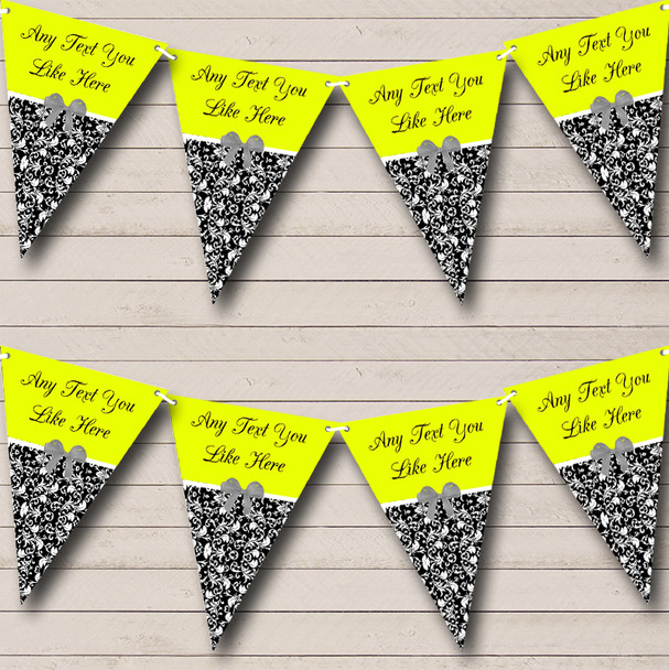 Yellow Damask Shabby Chic Vintage Personalized Wedding Bunting Flag Banner