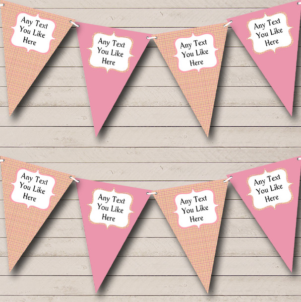 Yellow And Pink Tartan Check Personalized Wedding Venue or Reception Bunting Flag Banner