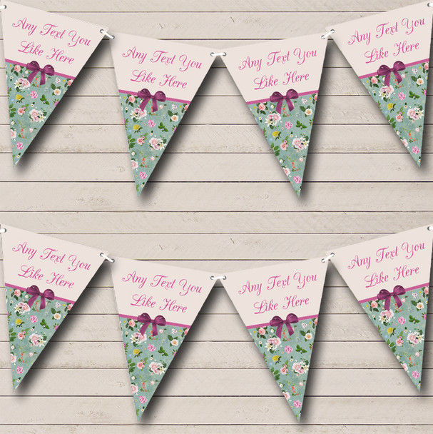 Vintage Shabby Chic Purple Bow Personalized Wedding Venue or Reception Bunting Flag Banner