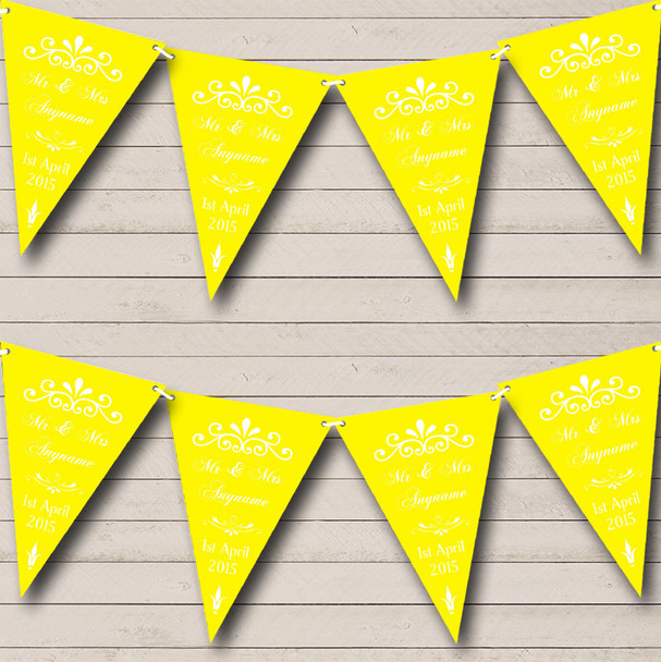 Vintage Regal Yellow Personalized Wedding Venue or Reception Bunting Flag Banner
