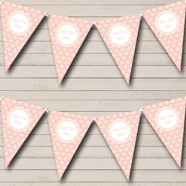 Vintage Lace Look Pretty Coral Personalized Wedding Venue or Reception Bunting Flag Banner