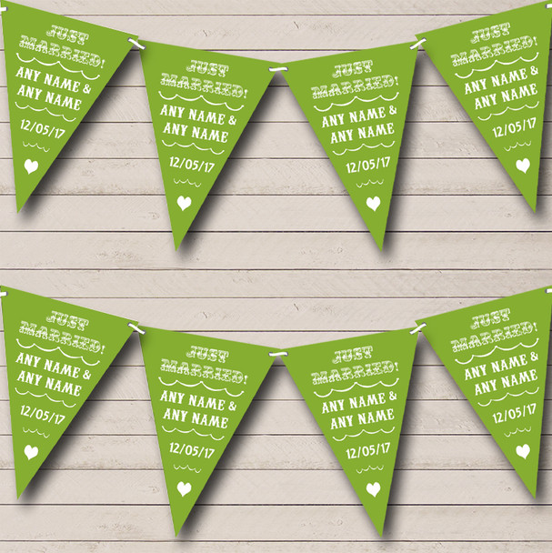 Vintage Just Married Olive Green Personalized Wedding Venue or Reception Bunting Flag Banner