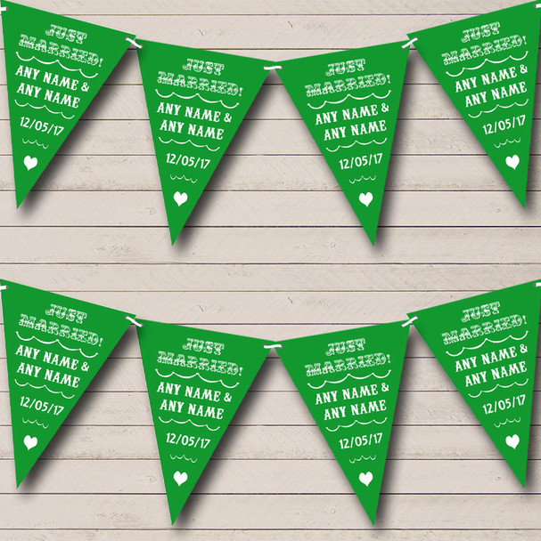 Vintage Just Married Green Personalized Wedding Venue or Reception Bunting Flag Banner
