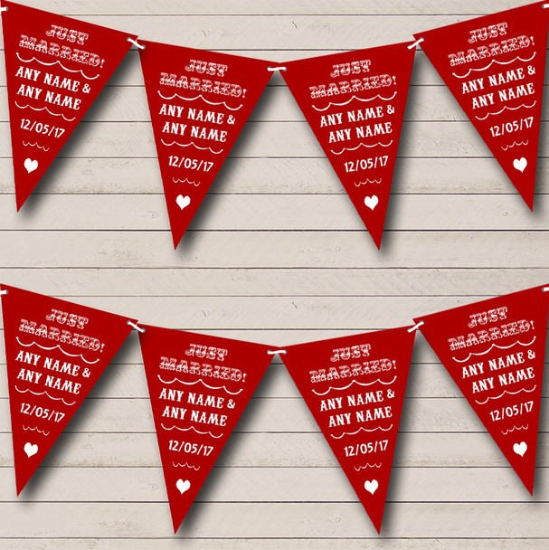 Vintage Just Married Dark Claret Red Personalized Wedding Bunting Flag Banner