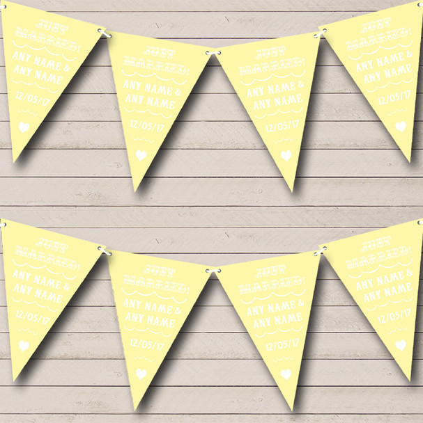 Vintage Just Married Cream Yellow Personalized Wedding Bunting Flag Banner