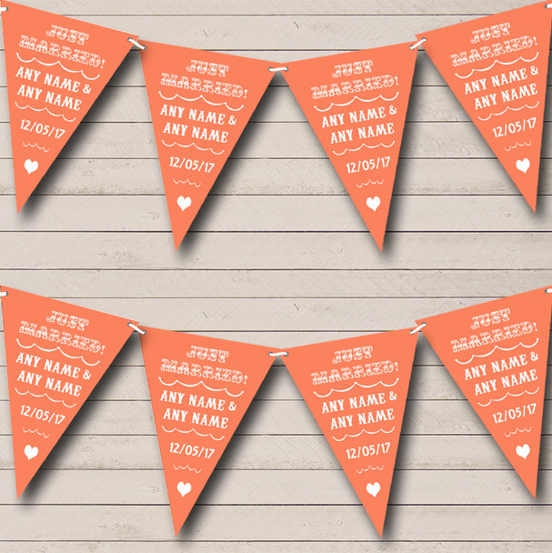 Vintage Just Married Coral Personalized Wedding Venue or Reception Bunting Flag Banner