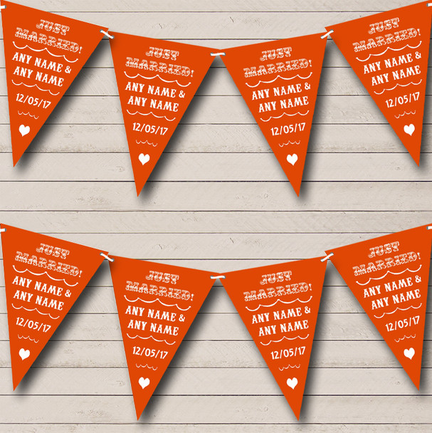 Vintage Just Married Burnt Orange Personalized Wedding Bunting Flag Banner