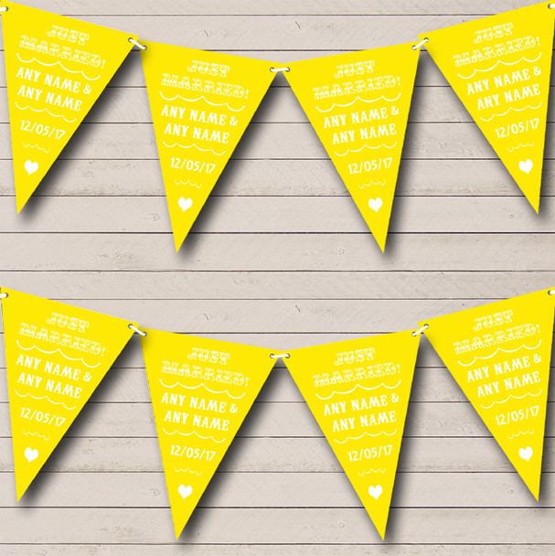 Vintage Just Married Bright Yellow Personalized Wedding Bunting Flag Banner