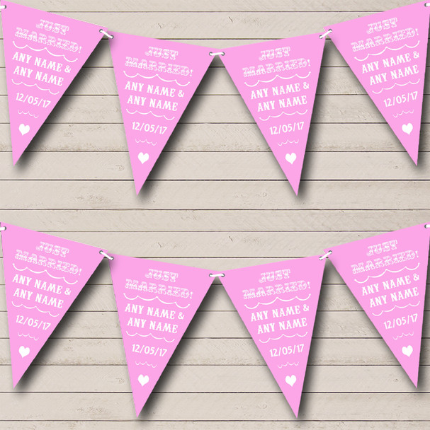 Vintage Just Married Baby Pink Personalized Wedding Venue or Reception Bunting Flag Banner