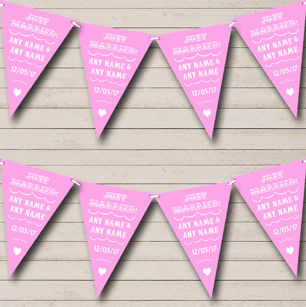 Vintage Just Married Baby Pink Personalized Wedding Venue or Reception Bunting Flag Banner