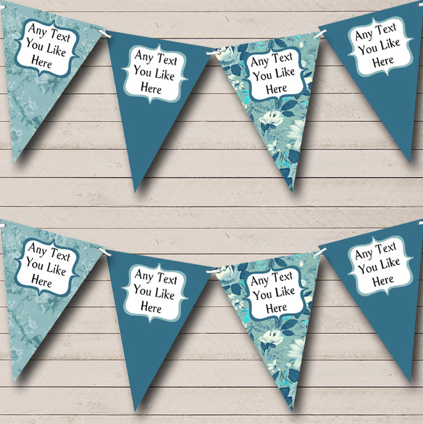 Turquoise Teal Floral Shabby Chic Personalized Wedding Bunting Flag Banner