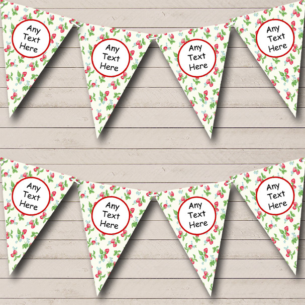 Tea Party Cream Strawberry Personalized Wedding Venue or Reception Bunting Flag Banner