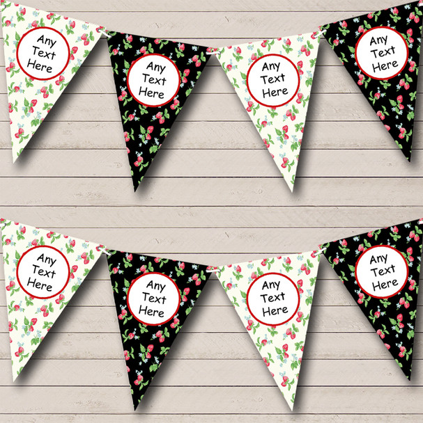 Tea Party Black Cream Strawberry Personalized Wedding Venue or Reception Bunting Flag Banner