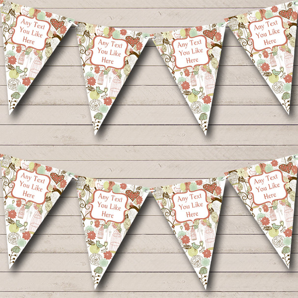 Tea Party Birdcage Vintage Shabby Chic Personalized Wedding Bunting Flag Banner