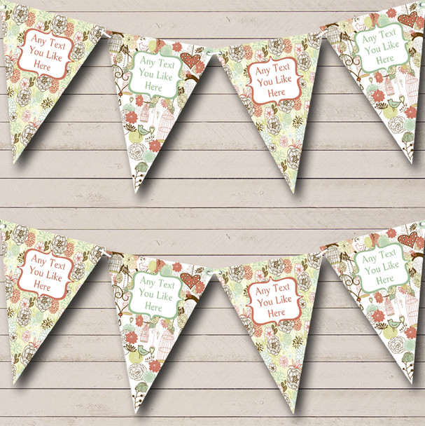 Tea Party Birdcage Vintage Shabby Chic Floral Personalized Wedding Bunting Flag Banner