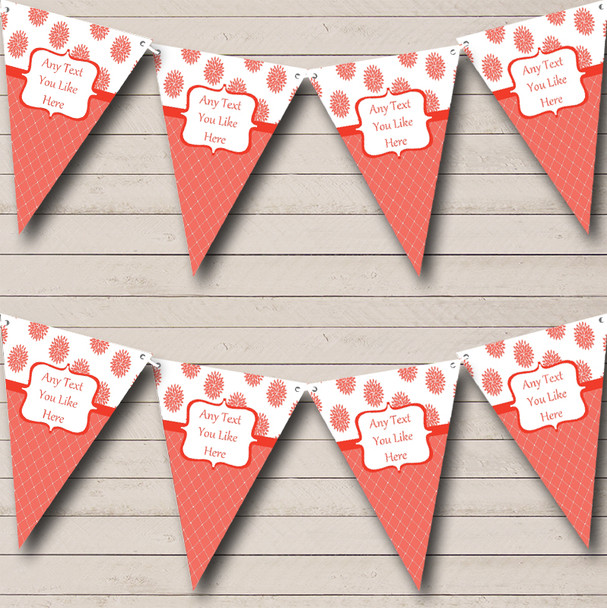 Summer Coral Flowers White Personalized Wedding Venue or Reception Bunting Flag Banner