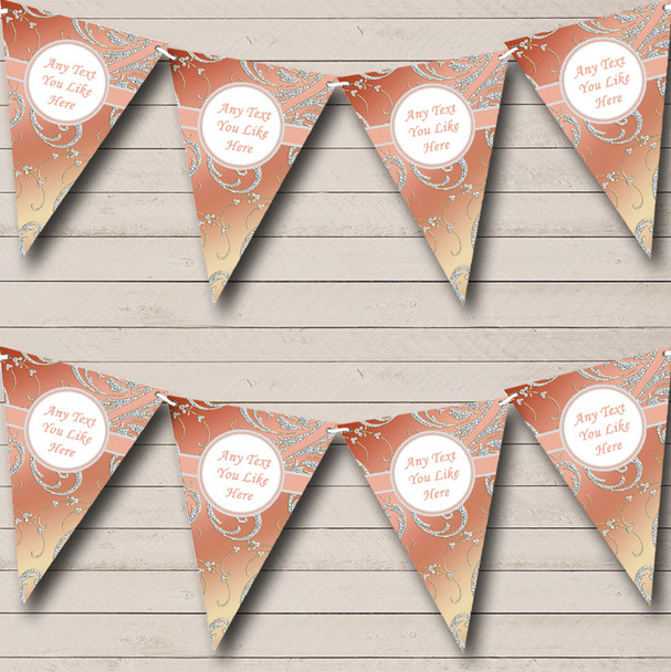 Stunning Diamond Look And Coral Personalized Wedding Venue or Reception Bunting Flag Banner