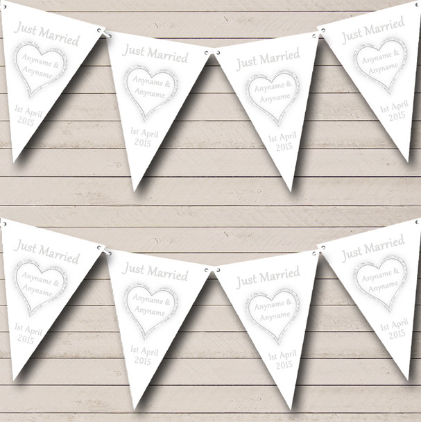 Silver Just Married Personalized Wedding Venue or Reception Bunting Flag Banner