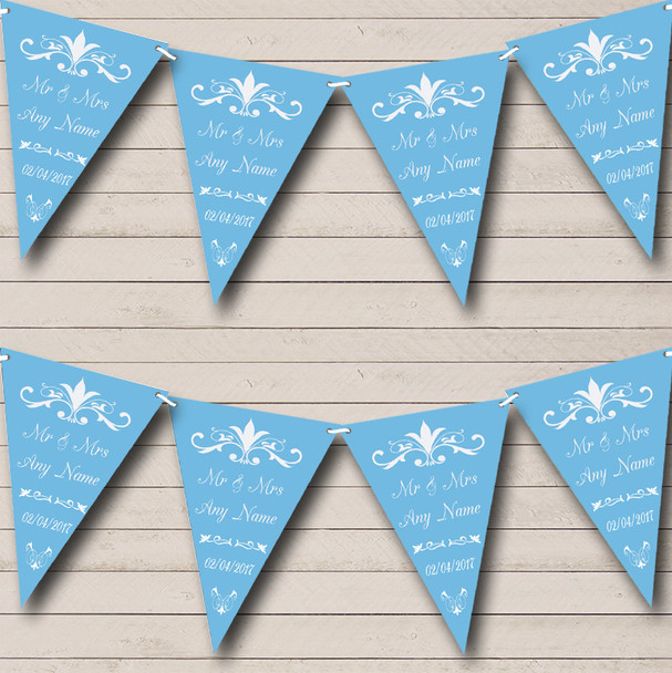 Regal Powder Blue Personalized Wedding Venue or Reception Bunting Flag Banner